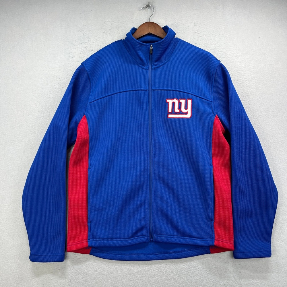 NFL New York Giants Jacket Mens Large Blue Full Zip Fleece Lined Waffle Knit